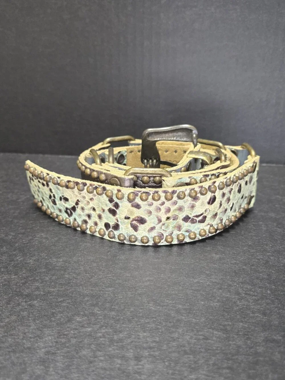 Vintage Leatherock Studded Snakeskin Leather Link Belt USA